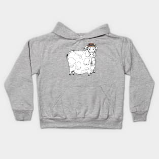 Large Plump Cow with a Precious Barber Shop Hat Kids Hoodie